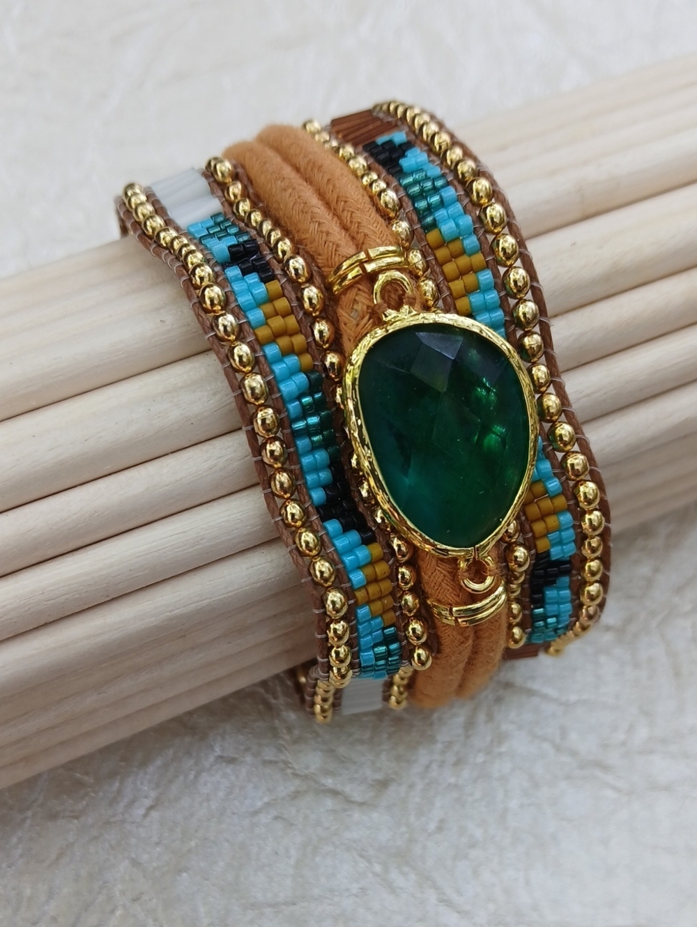 Hipanema Tan Turquoise Stone Beaded Band Bracelet
